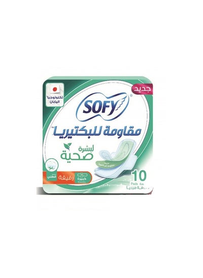 Buy Sanitary pads that are resistant to bacteria to prevent itching and fungi for healthy and soft skin all day long, large and long, with wings to prevent leakage and an advanced cotton texture, 10 pads in Saudi Arabia