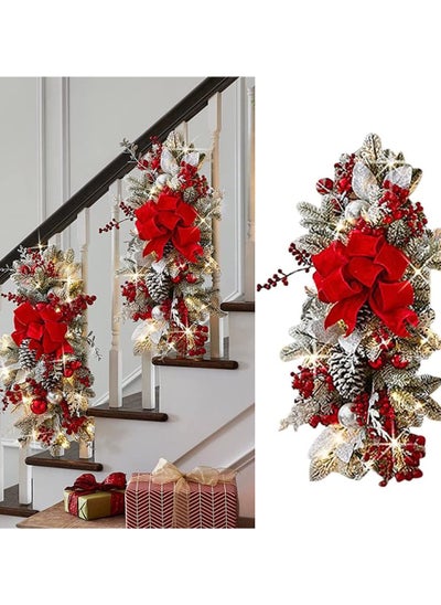 Buy Christmas Stairway Artificial Swag 24" Christmas Wreaths with LED Light Xmas Door Pendant Prelit Christmas Garland for Stair Railing Wall Window Xmas Decor (Red) in UAE