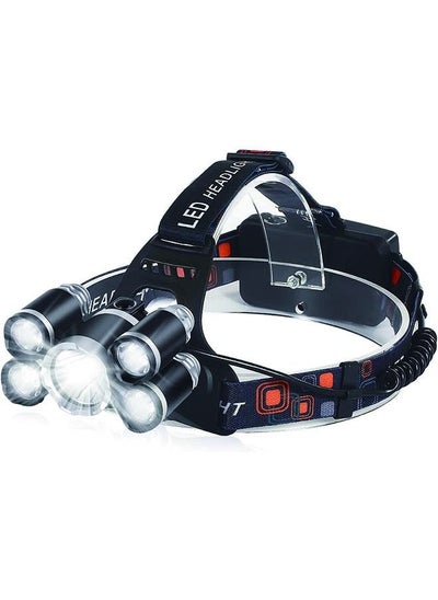 Buy 5 LED Headlamp Flashlight Waterproof Rechargeable for Camping Hiking Fishing Running in UAE