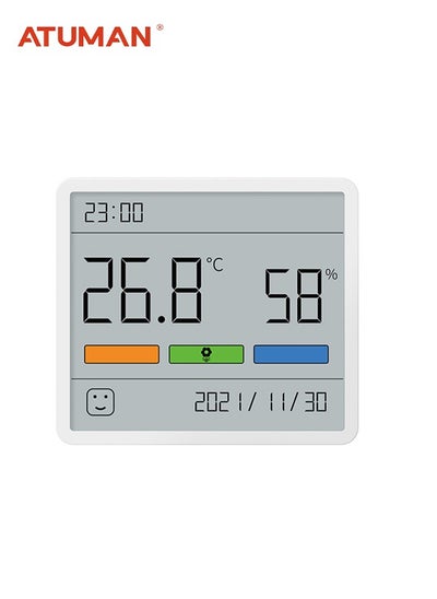 Buy ATuMan TH1 Room Thermometer Indoor - Hygrometer Temperature and Humidity Monitor with High Accuracy Sensor LCD Display Large Display Date Clock for Kitchen Baby Room Office (White) in Saudi Arabia