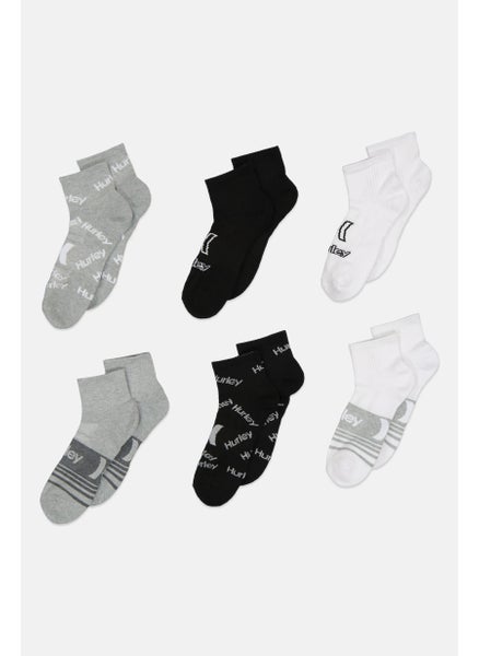 Buy Men 6 Pairs Brand Logo Quarter Crew Socks, Black/White/Grey in Saudi Arabia