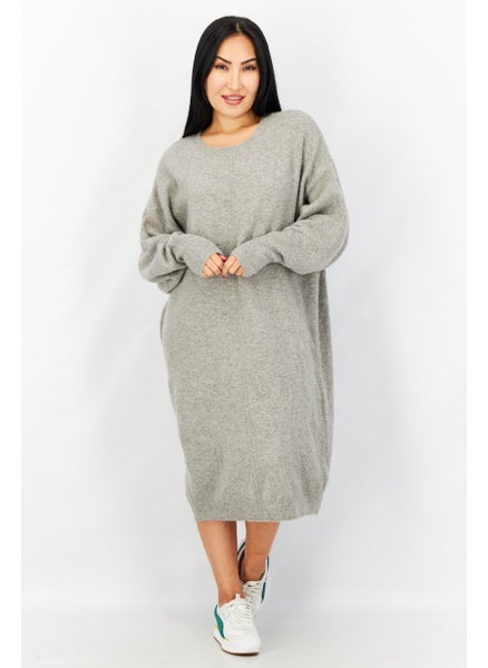 Buy Women Knitted Sweater Dress, Grey in UAE