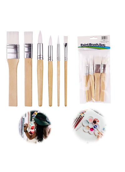 Buy Paint Brush Set 6 Pcs Nylon Paint Brushes White Nylon Brushe Short Stick Oil Painting Brush Set Log Stick Art Student Painting Brush Acrylic Brush for Card Making DIY Art Crafts Project in Saudi Arabia