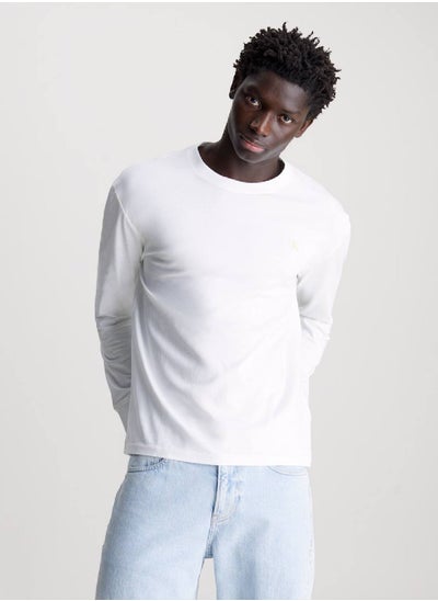 Buy Men's Back Logo Long Sleeve T-Shirt -  cotton jersey, White in Saudi Arabia