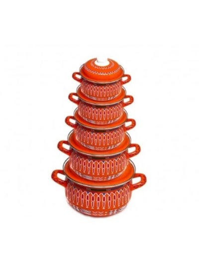 Buy set of 5 Shinko cookware  sizes, 18, 20, 22, 24 and 26 cm Cast Iron Orange in Saudi Arabia