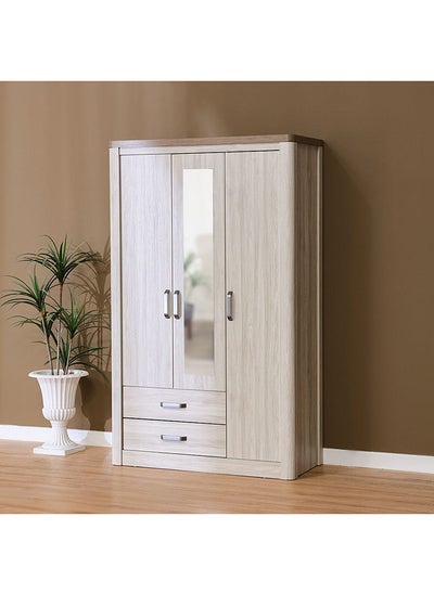 Buy Olivos 3 Door Wardrobe W/Mirror Extra Sturdy Closet Clothes Storage Cupboard Modern Design Space Saving Cabinet For Bedroom 124x56x204Cm Ash Grey/Oak in UAE