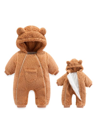 اشتري 1Pcs Newborn Baby Bear Onesie Outfit Suit Girls Boys Fleece Jumpsuit Romper Hooded Coat Winter Clothes Outwear Snowsuit 59cm Khaki في الامارات