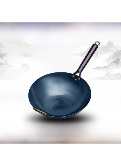 اشتري Traditional Iron Wok Non-Stick Uncoated 36cm [round bottom] 1.35 thick wooden handle iron pot [hand boiling]] في السعودية