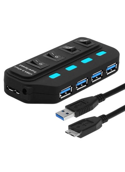 Buy 4 Ports USB 3.0 Hub with Individual Switches for each Data Transfer Ports(Black) in UAE