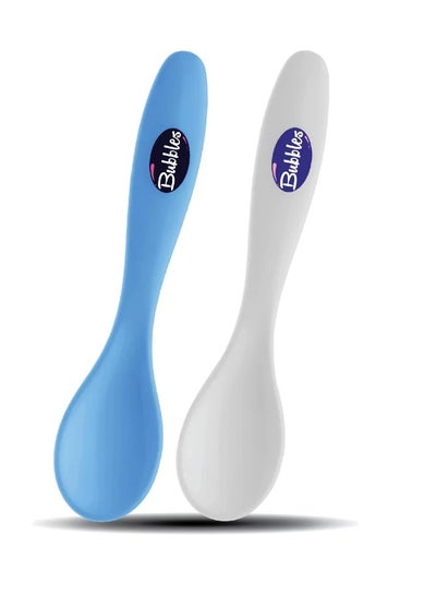 Buy Bubbles Feeding Spoon For Baby Boy Pack Of 2 White With Light Blue in Egypt