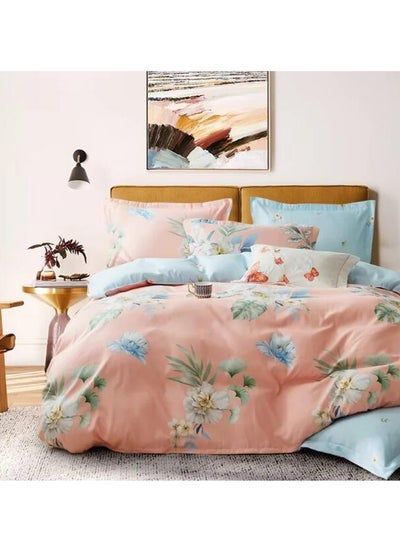 Buy 6 Piece King Size Floral Print Luxury Soft Material Duvet bedding Set For Every Day Use includes 1 Comforter Cover, 1 Fitted Bedsheet, 4 Pillowcases in UAE