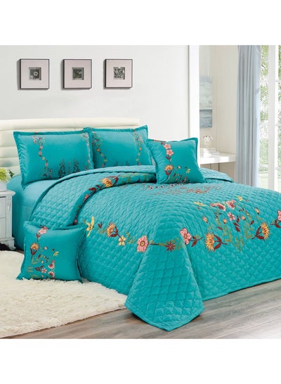 Buy Sleep night Floral Compressed 4 Pieces Comforter Set Single Size 160 X 210 Cm All Season Reversible Bedding Set Geometric Quilted Stitching Design Green in Saudi Arabia