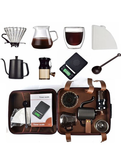 Buy 9 in 1 Pour Over Coffee Maker Set with Accessories - Gooseneck Kettle, Spoon, Grinder, Filters, and More - Perfect for Travel, Home, Office and Gift in UAE