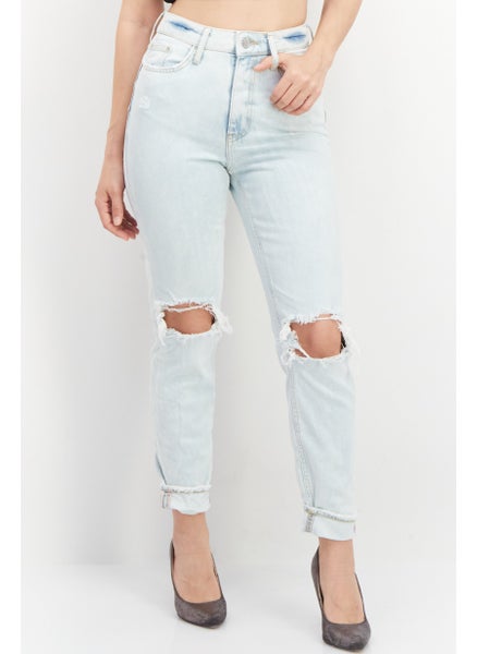 Buy Women Long Fit Washed Denim Jean, Blue in UAE