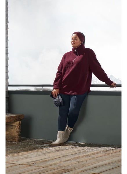 Buy Women High Neck Long Sleeve Solid Sweatshirt, Maroon in UAE