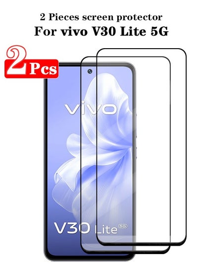 Buy 2 Pieces Full Cover Glass Screen Protector For vivo V30 Lite 5G Black/Clear and Screen Protector Accessories in Saudi Arabia