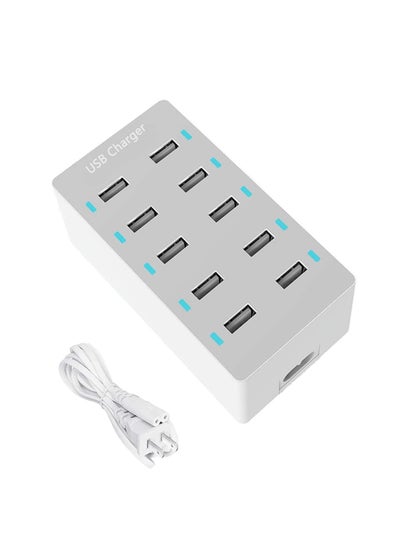 اشتري 10 Port 50W USB Charging Station, USB Charger Hub with Rapid Charging Safety Auto Detect, Family Device Organizer, Smart USB Ports for iPhones, iPads, Samsung, Google, Tablet في الامارات