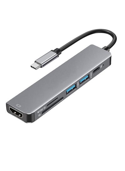 اشتري 6 في 1 USB-C Hub لماك بوك برو نوع C محول قارئ بطاقة SD متعدد المنافذ 4K HDMI رمادي في السعودية