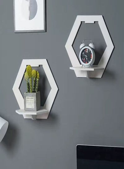 Buy 2 Piece Wall Shelf Punch Free Bedside Display Stand Flower Pot Holder in UAE