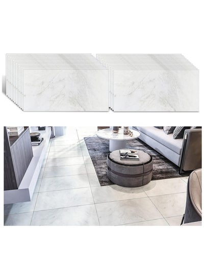 Buy 24pcs Marble Tile Stickers,Wall Sticker Self-adhesive,3D Wall Panel,15.7"x31.5"Peel and Stick Floor Tile for Home Living Room Kitchen Bathroom Decor White in UAE