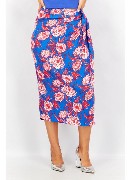 Buy Women Floral Print Midi Skirt, Blue Combo in UAE