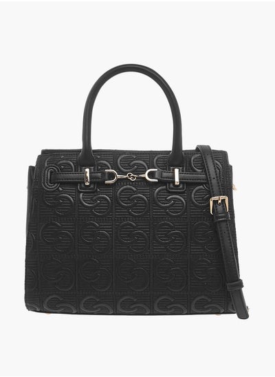 Buy Monogram Embossed Tote Bag with Handles and Zip Closure in UAE