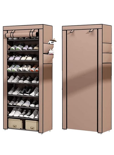 Buy 10 Tiers Shoe Rack Cabinet,Shoe Storage Boxes with Non Woven Fabric Cover, Shoe Shelf for Entryway, Space Saving Shoe Organizer Bins for Hallway, Doorway, Living Room, Closet, Brown in UAE