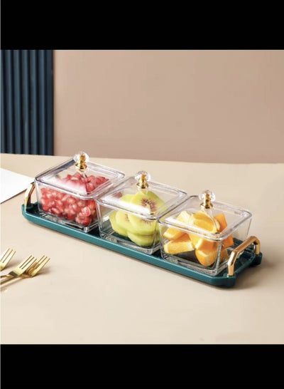 اشتري 3-Piece Independent Fruit Platter Serving Dishes Relish Tray  Candy Box Dry Fruit Storage and Snacks Green في الامارات