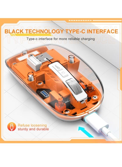 اشتري Bluetooth Mouse, LED Slim Rechargeable Wireless Silent Mouse with a Power Display, Disassembly Magnetic Transparent Surface Cover Quiet Mouse for PC, Laptop, Mac, Desktop,Orange في السعودية