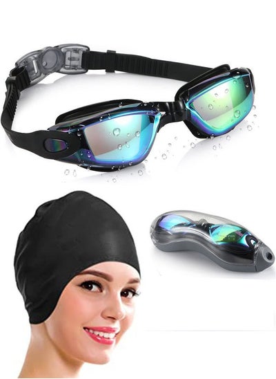 اشتري Rock Pow Swim Cap Swim Goggles, Swim Cap for Long Hair Anti Fog UV Protection for Adult Kid with Nose Clip Ear Plugs Sets في الامارات