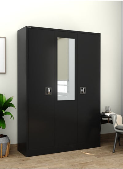 Buy Steel 3 Door Home Cupboard with Front Door Mirror BLACK 200x120x50cm in UAE