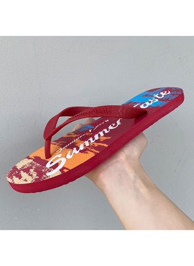 اشتري Mens New Graffiti Flip-Flops Summer Fashion Beach SlippersRed Red في السعودية