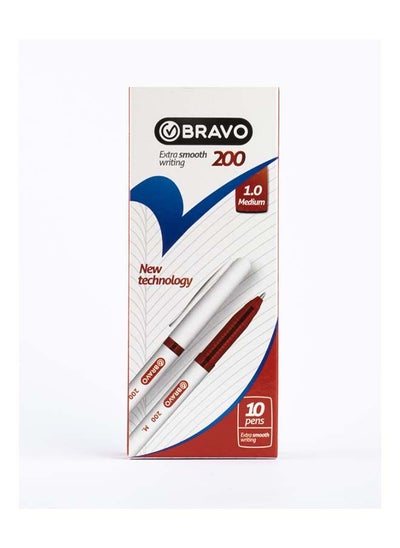 Buy Bravo 200 BallPoint Pen - 1.0mm -  Pack of 10 Pens - Red in Egypt