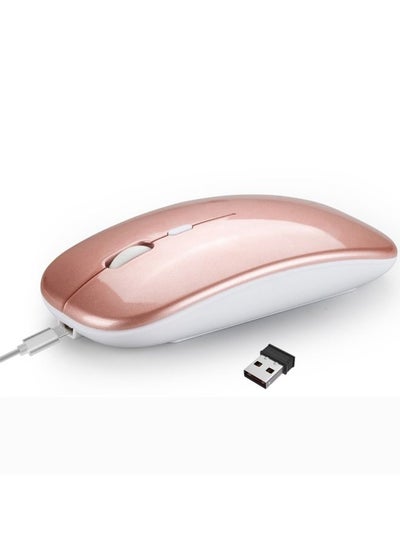 Buy HXSJ M90 2.4GHz Ultrathin Mute Rechargeable Dual Mode Wireless Bluetooth Notebook PC Mouse (Rose Gold) in Saudi Arabia