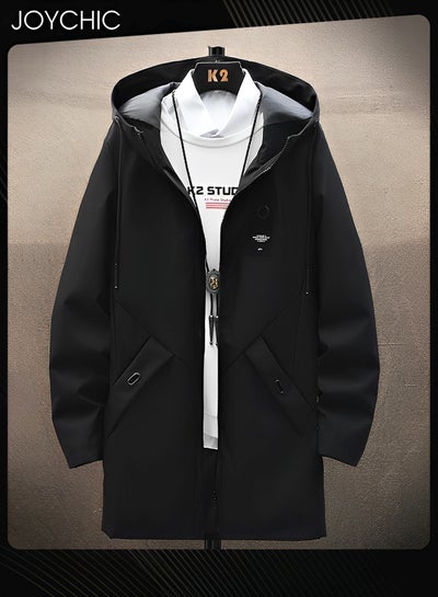 Buy Casual Hooded Autumn and Winter Warm Windproof Mid Length Trench Coat for Men in Saudi Arabia