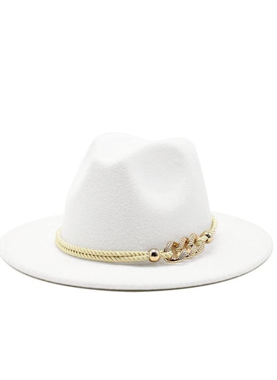 Buy Womens Wide Brim Panama Hat Lady Mens Felt Fedora with Ring Belt, White in UAE