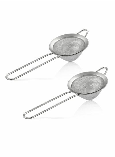 اشتري Fine Mesh Strainer 2 Pcs 3.3 Inches Stainless Steel Tea Strainer with Long Handle Small Conical Mesh Strainers Sieve for Cocktail Coffee Food Rust Proof Easy to Clean (Silver) في السعودية