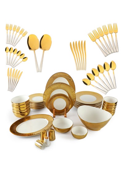 اشتري Tableware Set, Include 30 Pieces Fine Porcelain Dinner Set & 38 Pieces 18/10 Stainless Steel Cutlery Set-Dishwasher Safe في الامارات