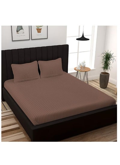 Buy Tulip (Dark Brown) Queen Size Flat Sheet with 1 cm Satin Stripe (220 x 280 Cm-Set of 1 Pc) 100% Cotton, Soft and Luxurious Hotel Quality Bed linen-300 TC in UAE