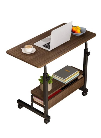 Buy Mobile Adjustable Multifunctional Oak Wood Laptop Desk and End Table with 2-Tier Storage in Saudi Arabia