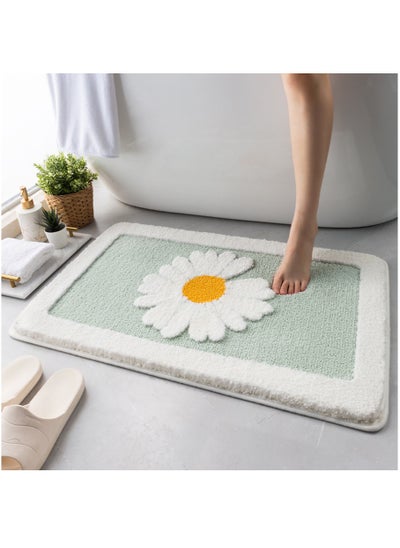 Buy Bathroom Floor Rugs Non Slip Bathroom Doormat Absorbent Bathroom Door Entrance Mat Daisy Bath Rug Ultra Soft Fluffy Microfiber Plush Carpet Machine Washable 17.7 x 25.6 inch (Green) in UAE