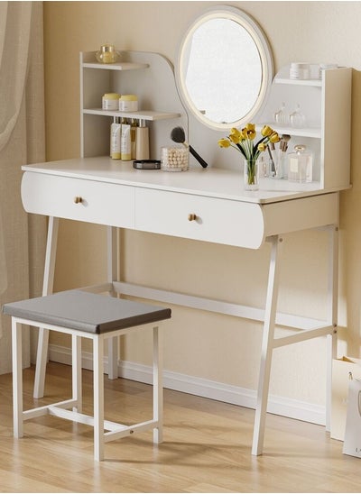 Buy Home Bedroom Dressing Table Set with Mirror and Drawers Makeup Table 80*40*125cm (With Chair) White in Saudi Arabia