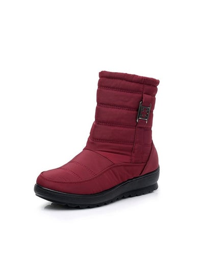 Buy Women's Winter Waterproof Cow Tendon Bottom With Plush Insulation Cotton Boots Red in UAE