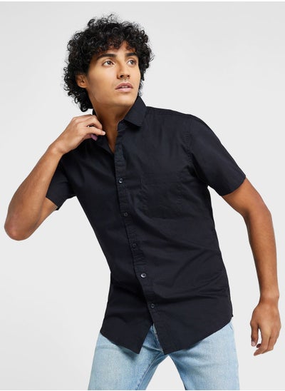 Buy Men Black Classic Slim Fit Pure Cotton Casual Shirt in Saudi Arabia