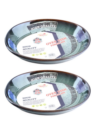 Buy 2-Piece Oval Porcelain Baking Dish 34CM Dark Green in Saudi Arabia