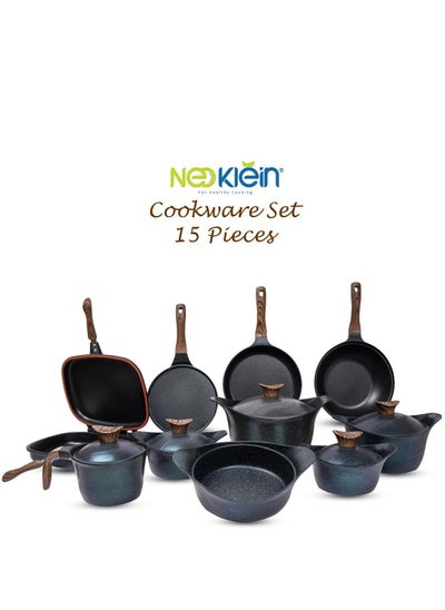 Buy Newklein 15 Piece set round, Pot (18+20+24+30) + oven tray 24 + frying pan 24 + double grill 36 + labneh 18 + wok m 30 + crepe pan Ocean in Egypt