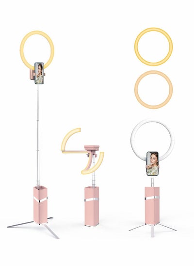 اشتري Foldable Portable Travel Selfie Ring Light, 10” Rechargeable Cordless Ring Light, 4000mAh Battery, 79” Foldable Selfie Tripod Stand Travel Ring Light for Selfie, Live Stream, Pink في السعودية