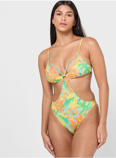 Buy Floral Cut Out Detail Swimsuit in UAE