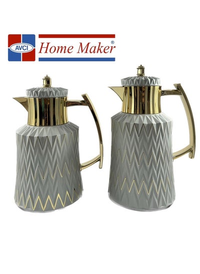 Buy 2-Piece  Tea & Coffee Flask, White & Gold in UAE