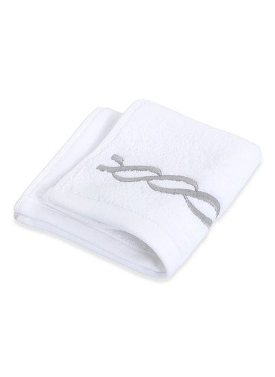 Buy Hotel Chain Embroidery Wash Towel, White & Silver - 500 GSM, 30x30 cm in UAE